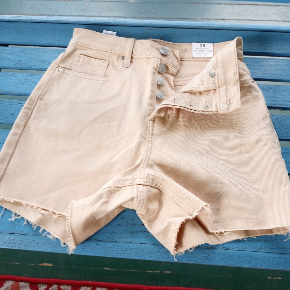 PacSun High-Waisted Raw Hem Jean Shorts in Light Beige